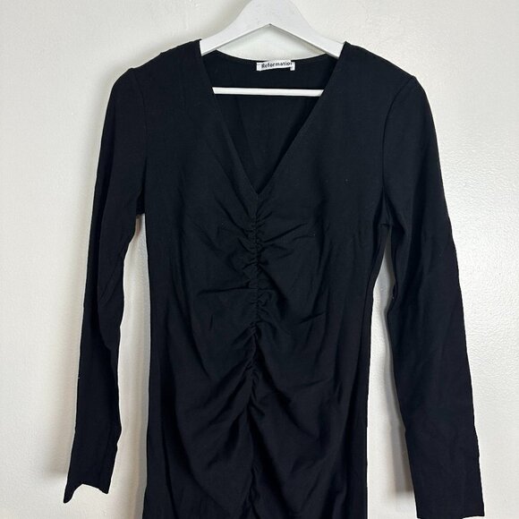 REFORMATION Cally Dress Long Sleeve Mini Knit in Black Size Medium - Picture 3 of 6